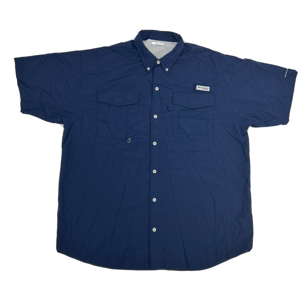Columbia PFG Shirt Men XL Blue Vented ShortSleeve Button Down Fishing Omni-Shade